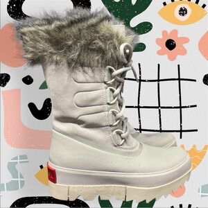 Sorel | Joan Of Arctic Next Gray Faux Fur Trim Lace Up Winter Snow Boots